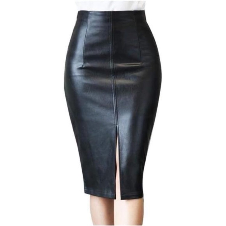 Faux Leather Pencil Skirt High Waist For Womens, Black